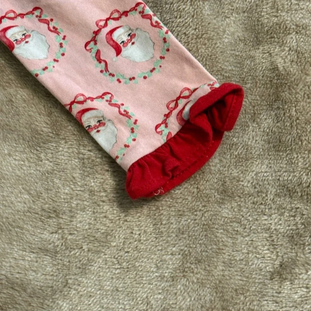 Cecil and Lou Kids Pink Santa Wreath Ruffle Pajama Sleeper 4T Holiday Christmas